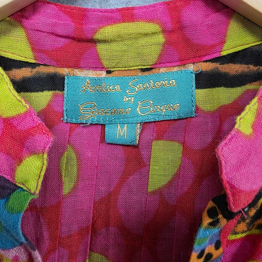 Antica Sartoria Girls Dress M Pink Red Multicolor Beaded Boho Pom Pom Italian - Picture 4 of 8